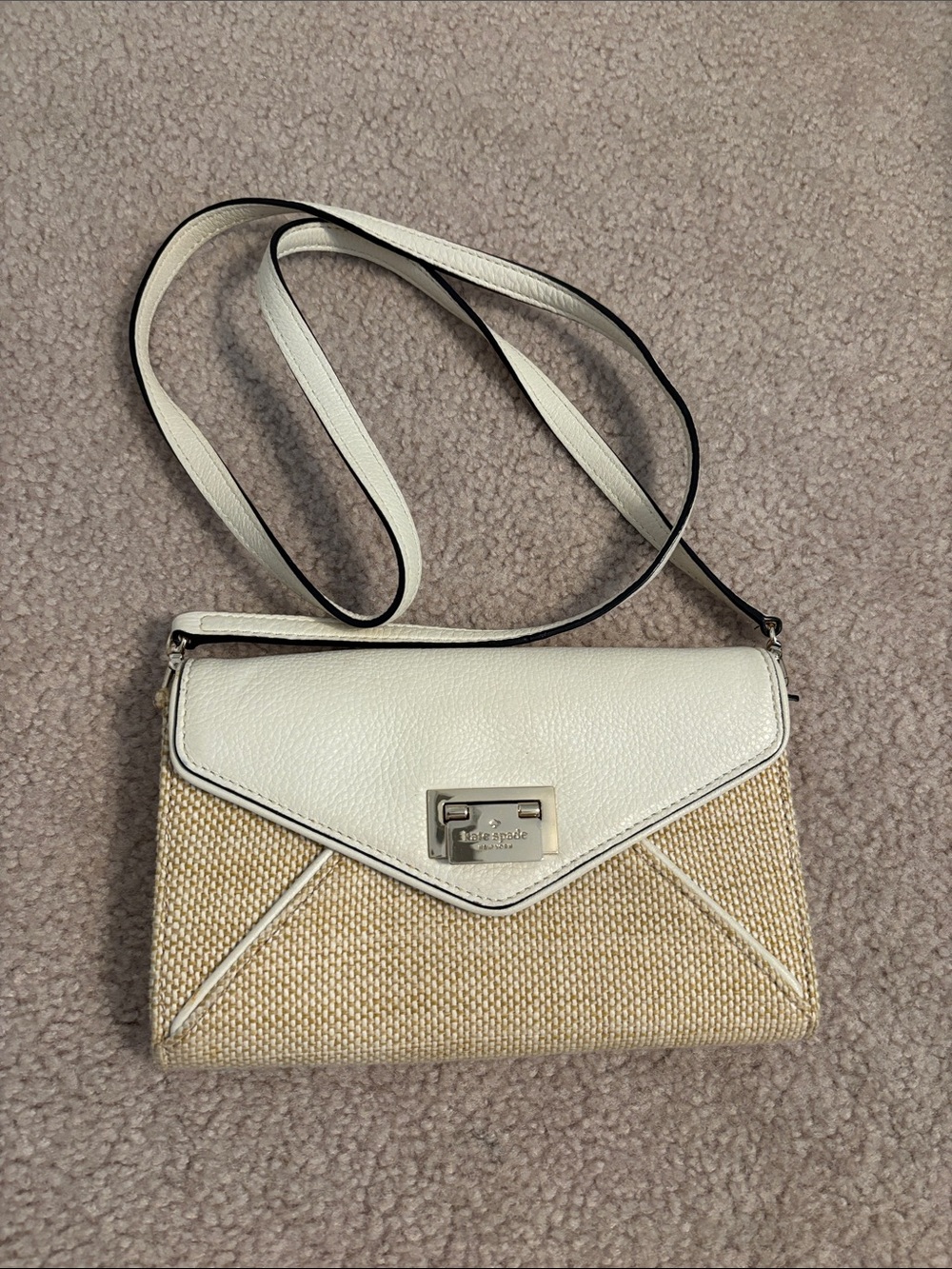 kate spade White & Natural Woven raffia Envelope Crossbody or clutch  8x5